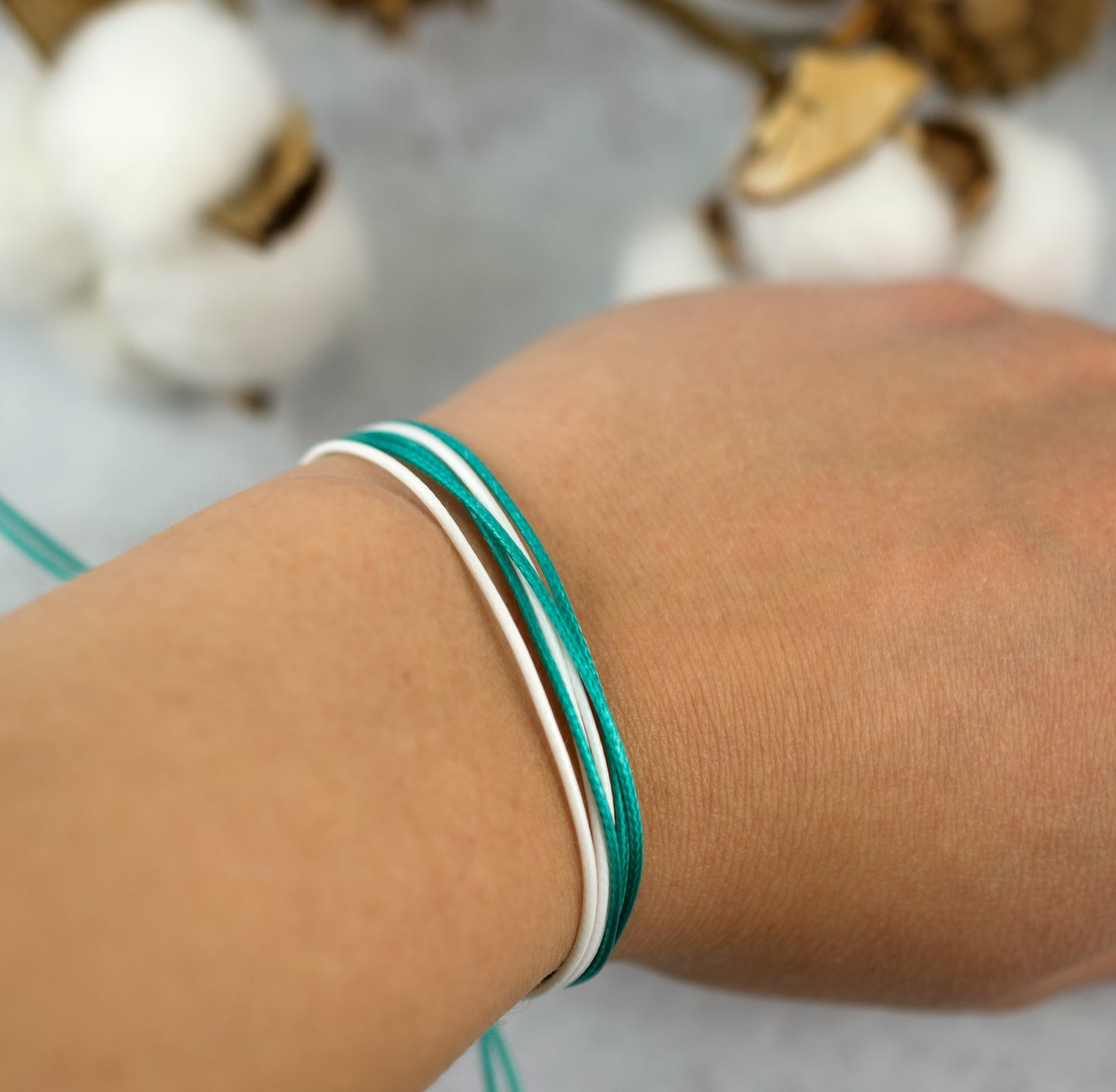 CERVICAL CANCER AWARENESS | TEAL & WHITE CORD BRACELET