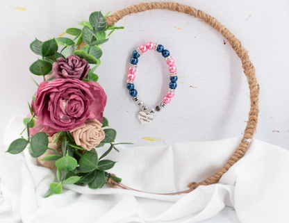Name Flower Girl Rhinestone Bracelet | Coral + Navy