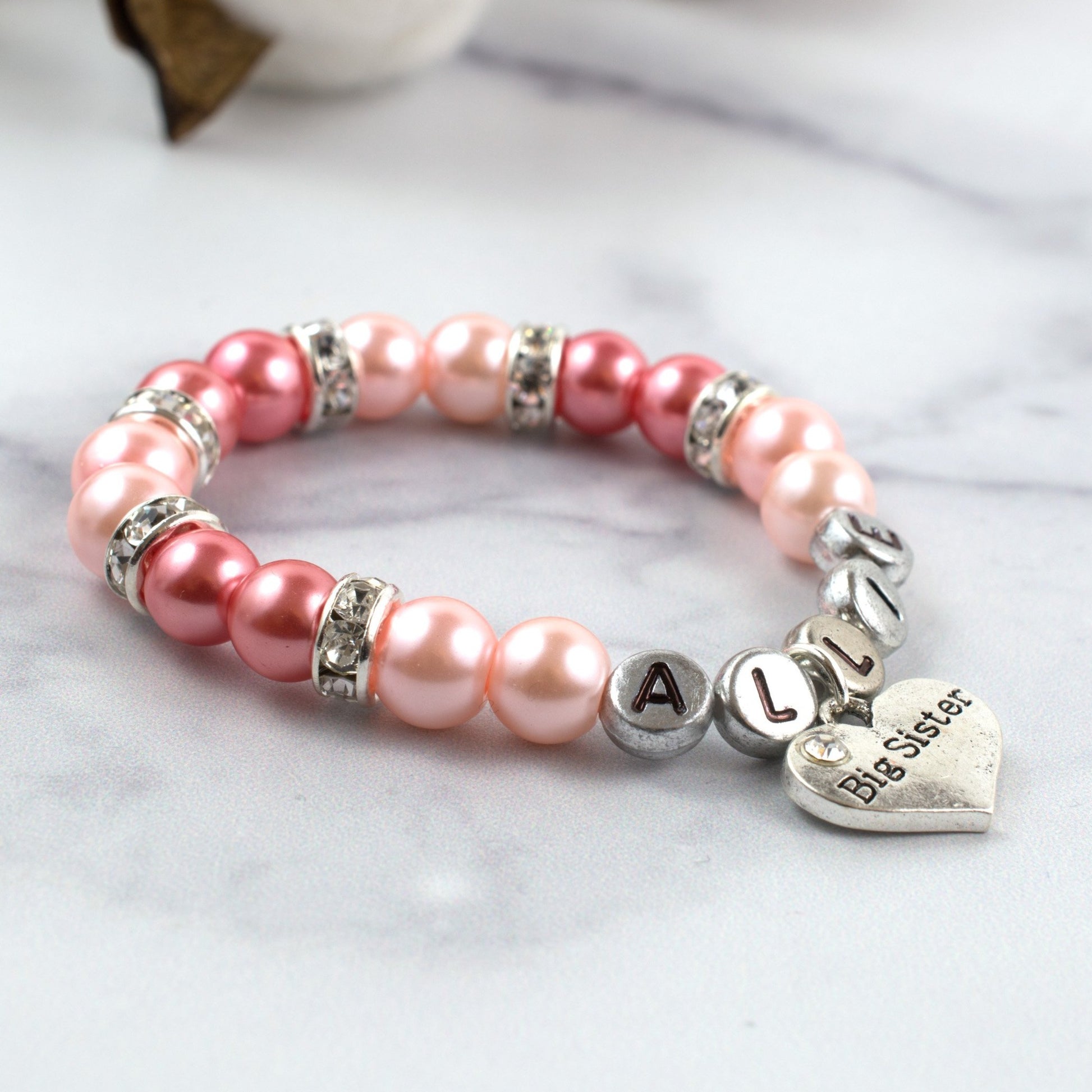 Personalized Big Sister Pearl Bracelet