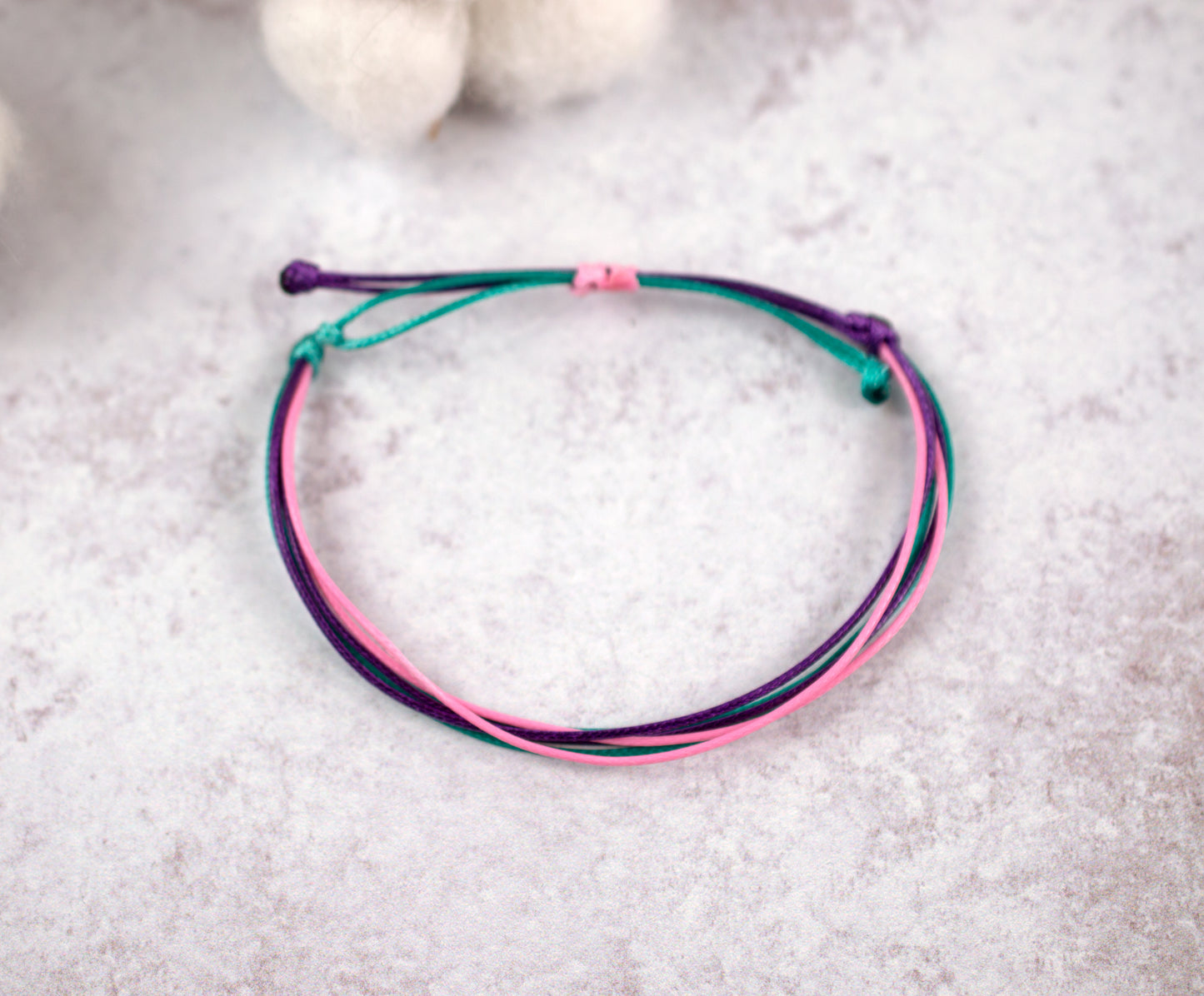 THYROID CANCER AWARENESS | TEAL, PINK & PURPLE CORD BRACELET