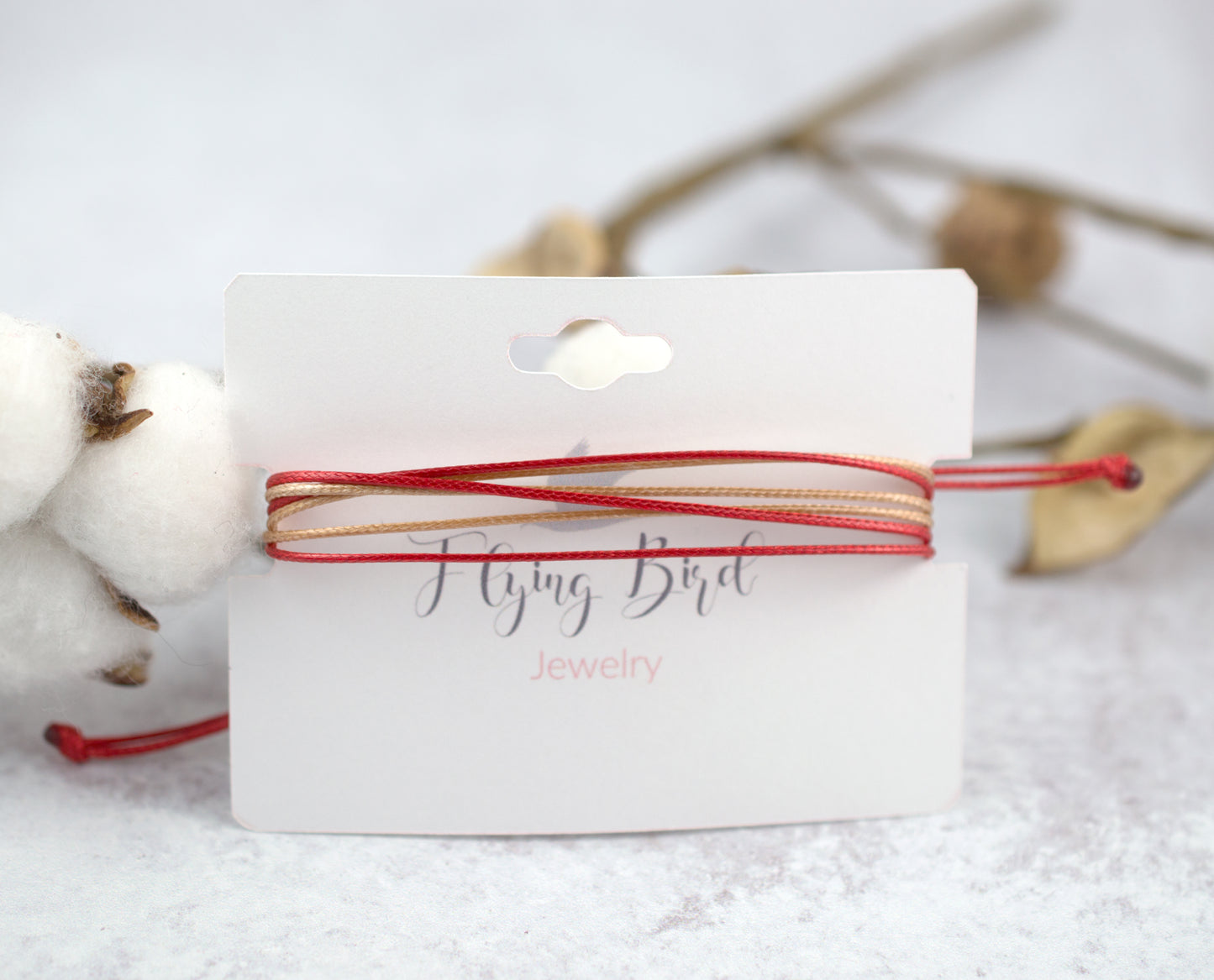 TAN & DARKER RED CORD BRACELET