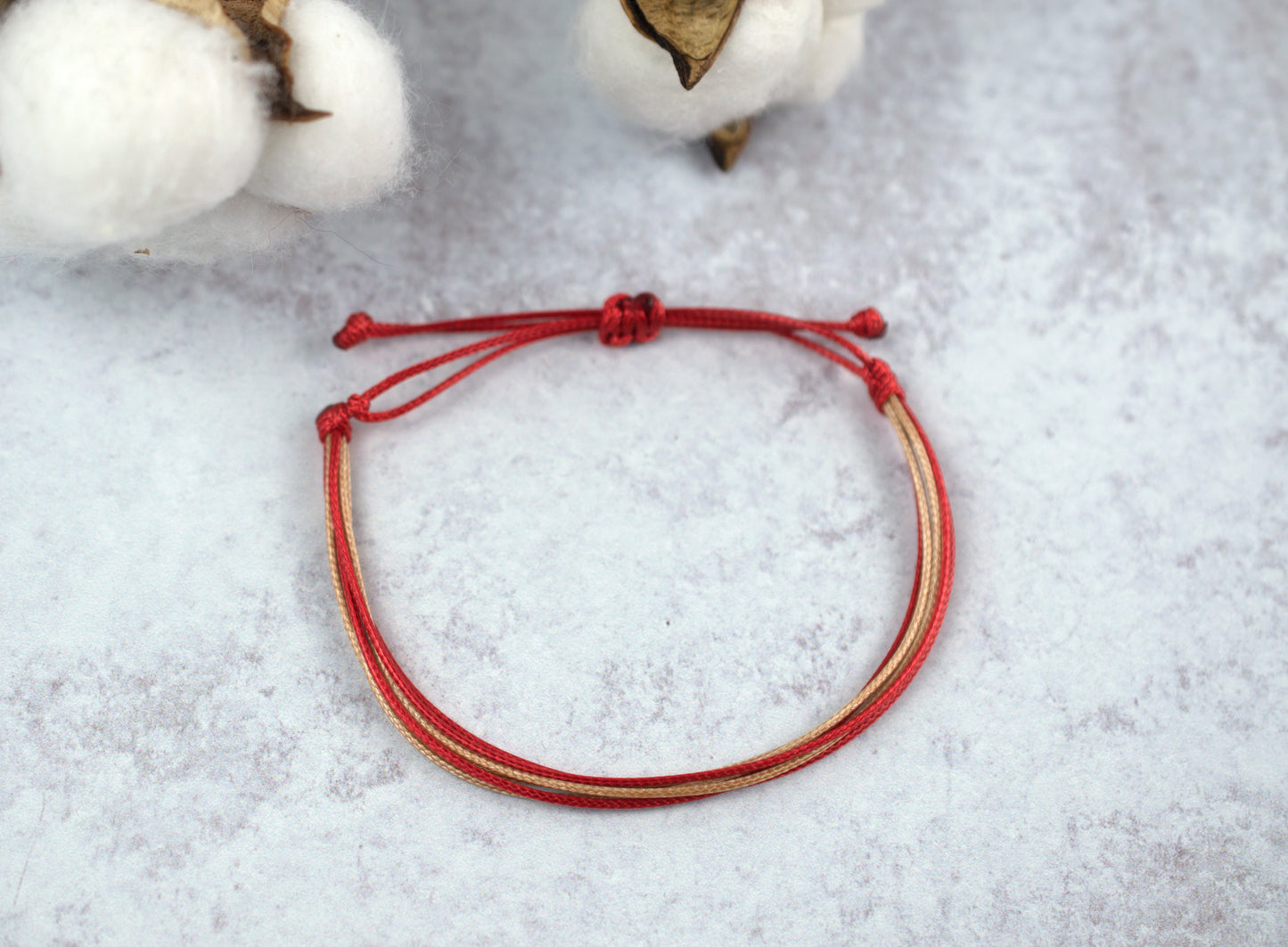 TAN & DARKER RED CORD BRACELET