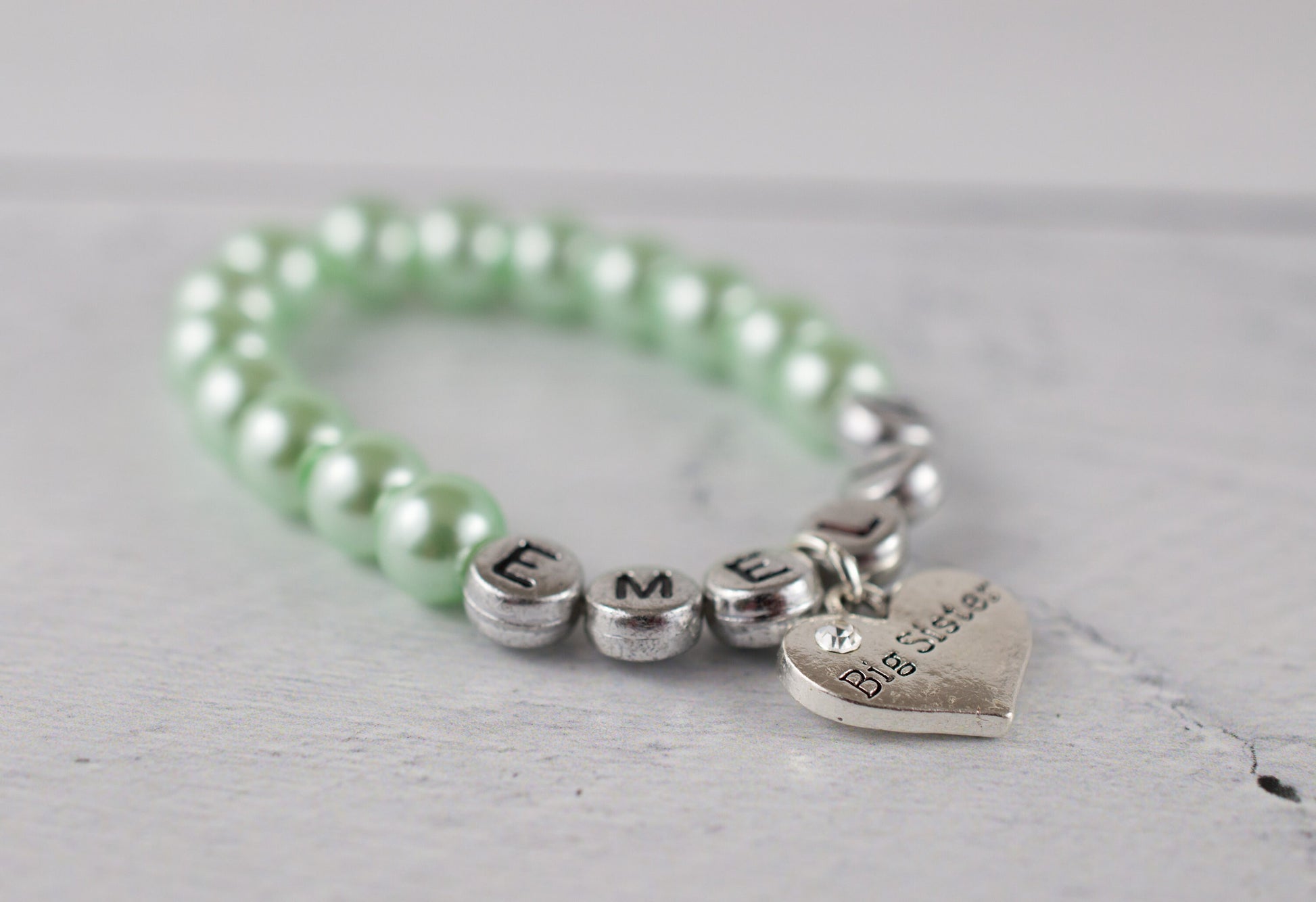 Mint Big Sister Personalized Bracelet | Big Sister Gift | Pearl Bracelet | Name Bracelet | Big Sister Announcement | Charm Bracelet