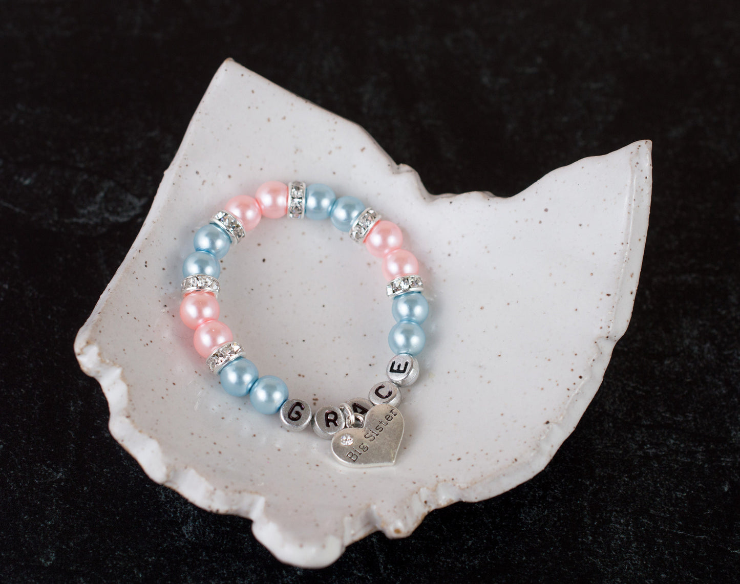 Big Sister Bracelet | Brisk Blue + Pink | Personalized Bracelet | Pearl Bracelet | Sister Jewelry | New Big Sister | Gift for Big Sister