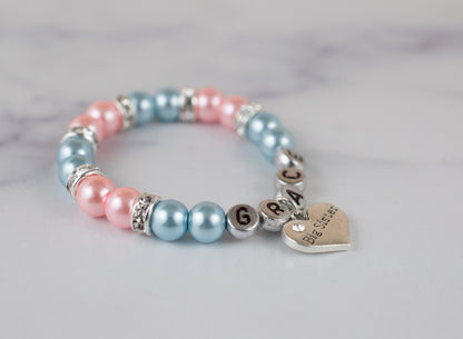 Big Sister Bracelet | Brisk Blue + Pink | Personalized Bracelet | Pearl Bracelet | Sister Jewelry | New Big Sister | Gift for Big Sister