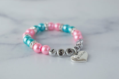 Big Sister Rose Pink & Turquoise Pearl Bracelet | Custom Big Sister Jewelry | Personalized Jewelry