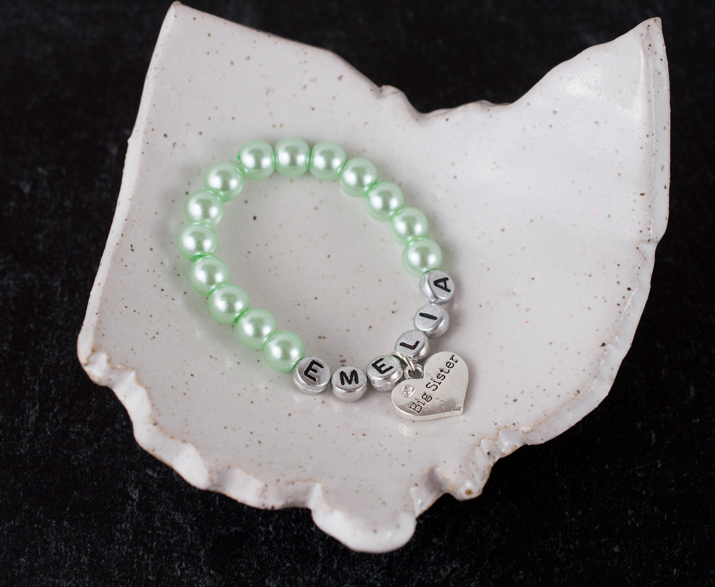 Mint Big Sister Personalized Bracelet | Big Sister Gift | Pearl Bracelet | Name Bracelet | Big Sister Announcement | Charm Bracelet