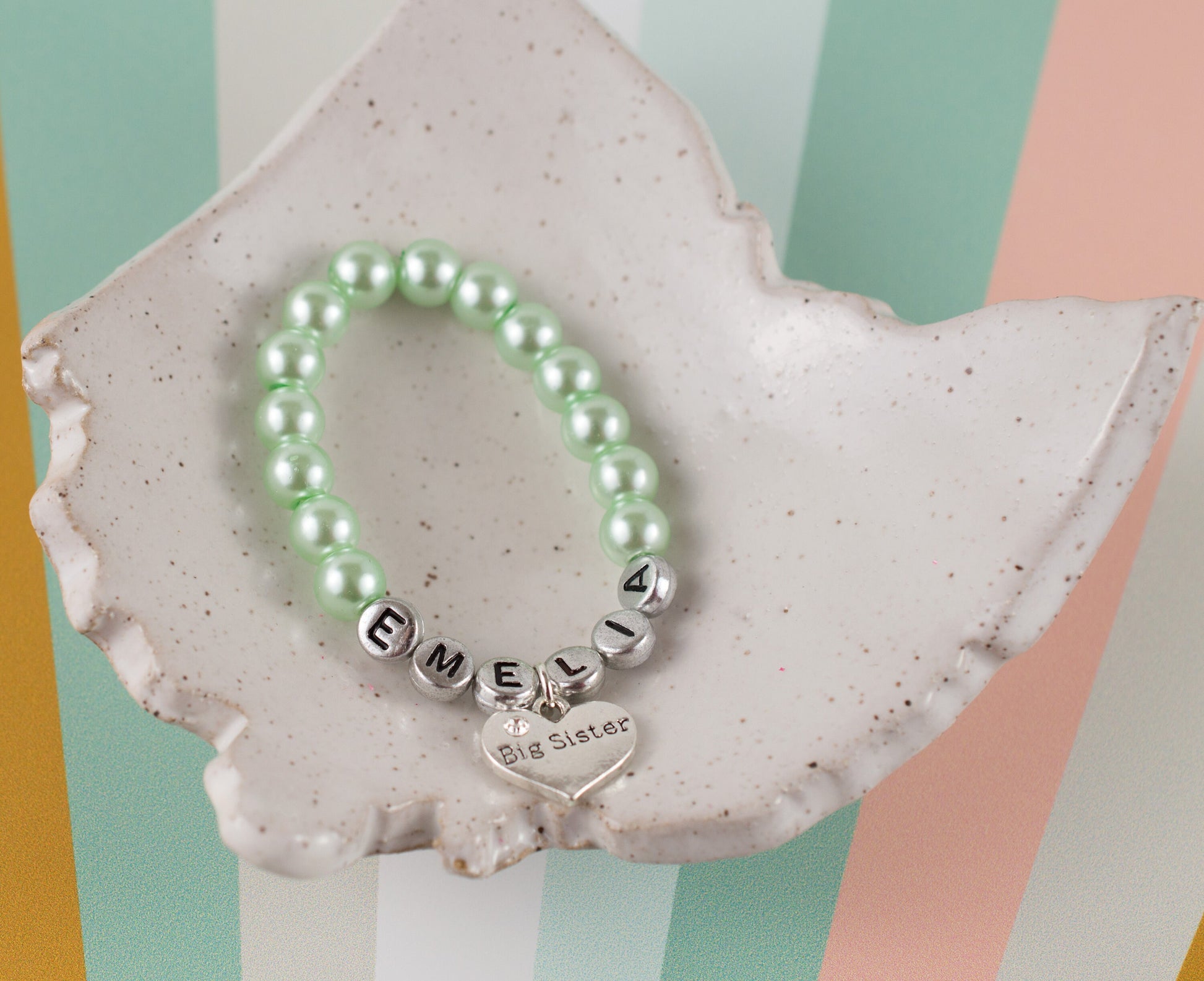 Mint Big Sister Personalized Bracelet | Big Sister Gift | Pearl Bracelet | Name Bracelet | Big Sister Announcement | Charm Bracelet