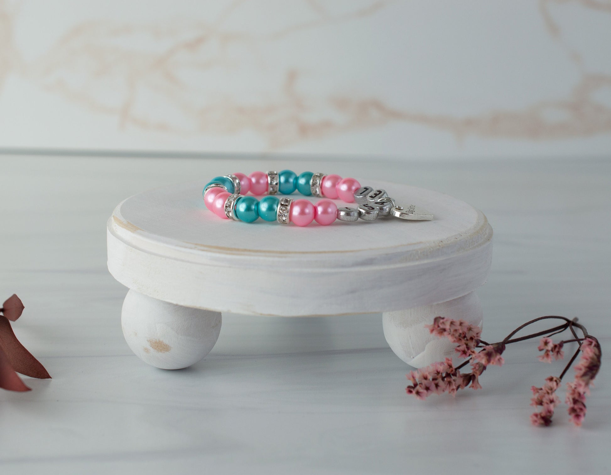 Big Sister Rose Pink & Turquoise Pearl Bracelet | Custom Big Sister Jewelry | Personalized Jewelry