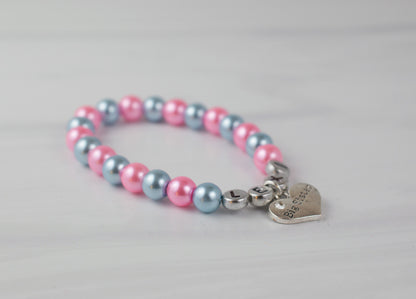 Name Big Sister Bracelet | Rose Pink + Brisk Blue | Sister Bracelet | Big Sister Gift | Big Sister Jewelry | Sister Gift | Sister Jewelry