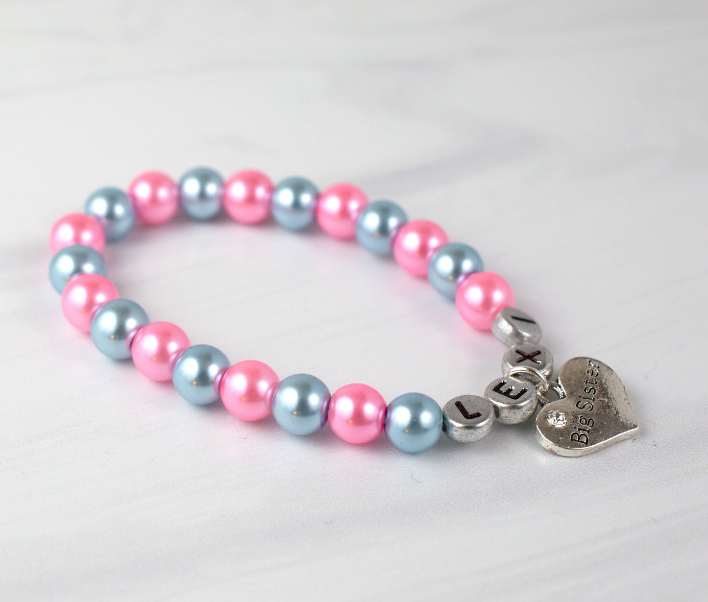 Name Big Sister Bracelet | Rose Pink + Brisk Blue | Sister Bracelet | Big Sister Gift | Big Sister Jewelry | Sister Gift | Sister Jewelry