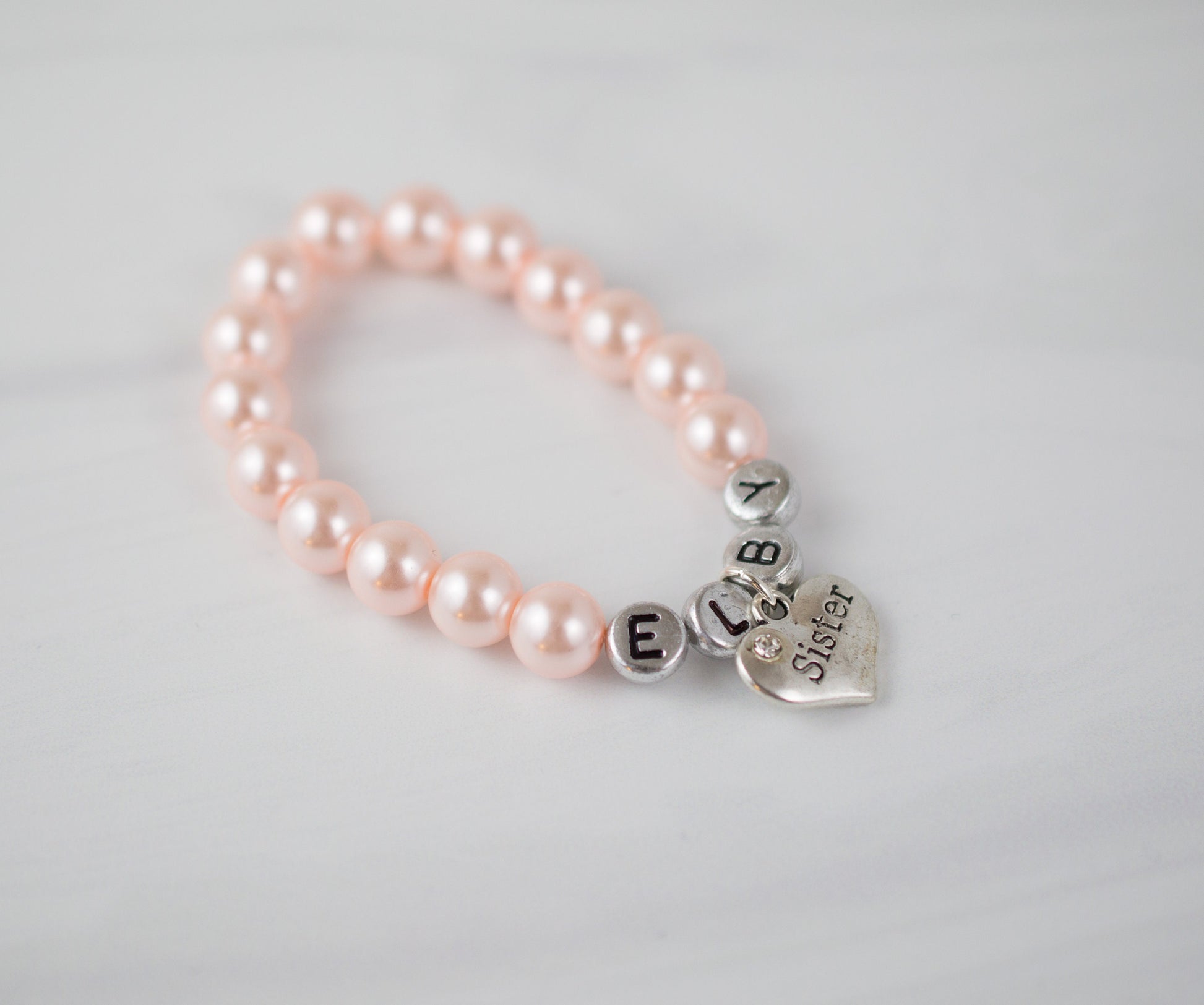 Sister Pale Pink Pearl Bracelet | Name Bracelet | Sister Gift | Sister Jewelry