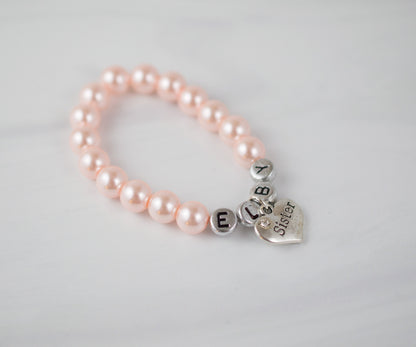 Sister Pale Pink Pearl Bracelet | Name Bracelet | Sister Gift | Sister Jewelry