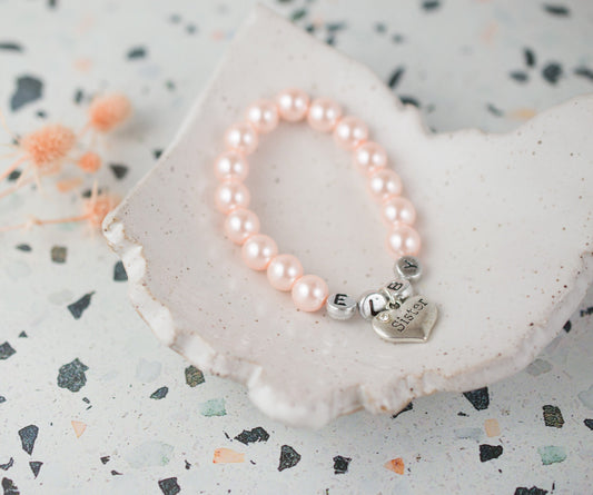 Sister Pale Pink Pearl Bracelet | Name Bracelet | Sister Gift | Sister Jewelry