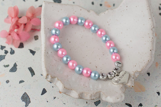 Name Big Sister Bracelet | Rose Pink + Brisk Blue | Sister Bracelet | Big Sister Gift | Big Sister Jewelry | Sister Gift | Sister Jewelry