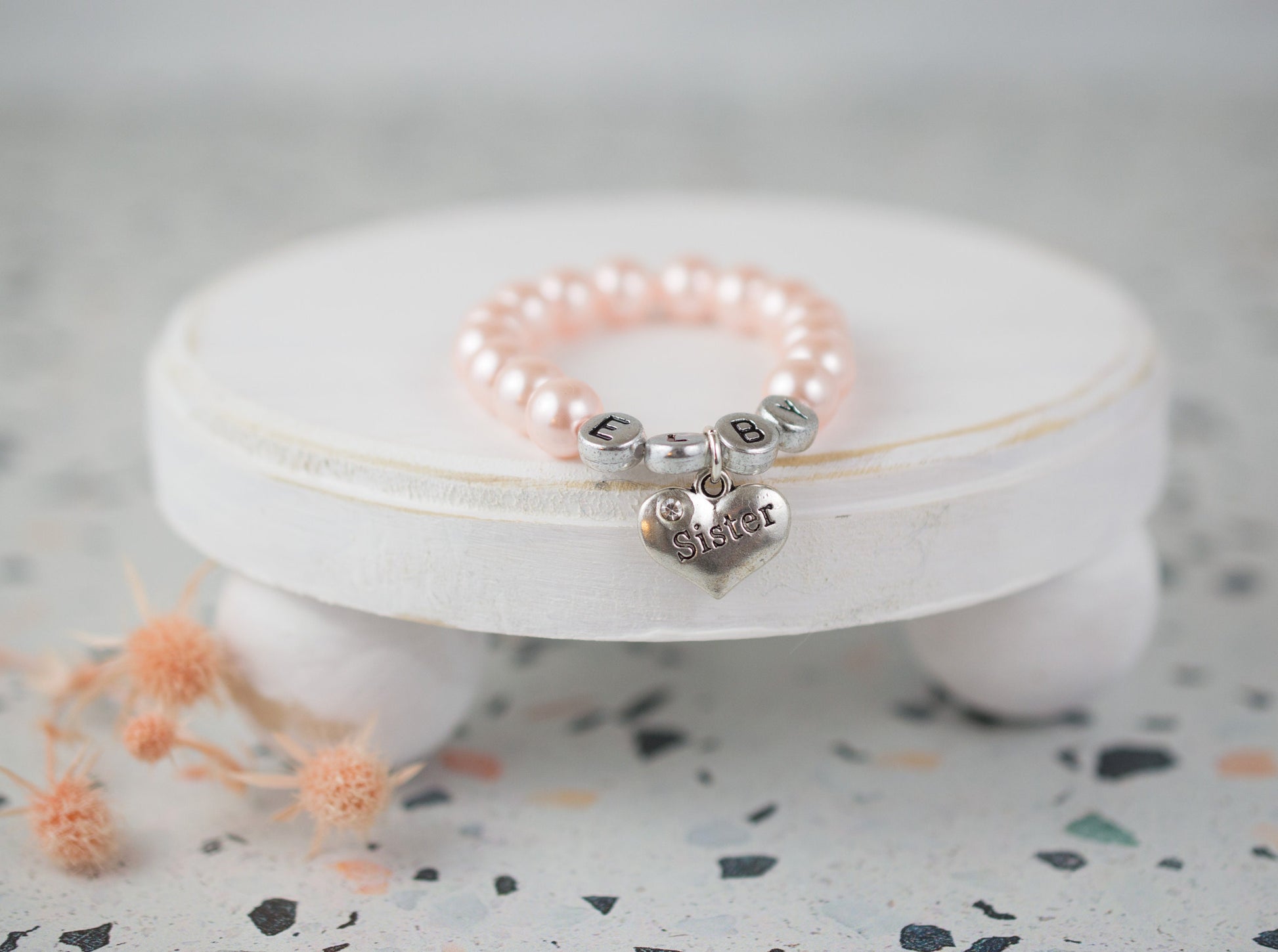 Sister Pale Pink Pearl Bracelet | Name Bracelet | Sister Gift | Sister Jewelry