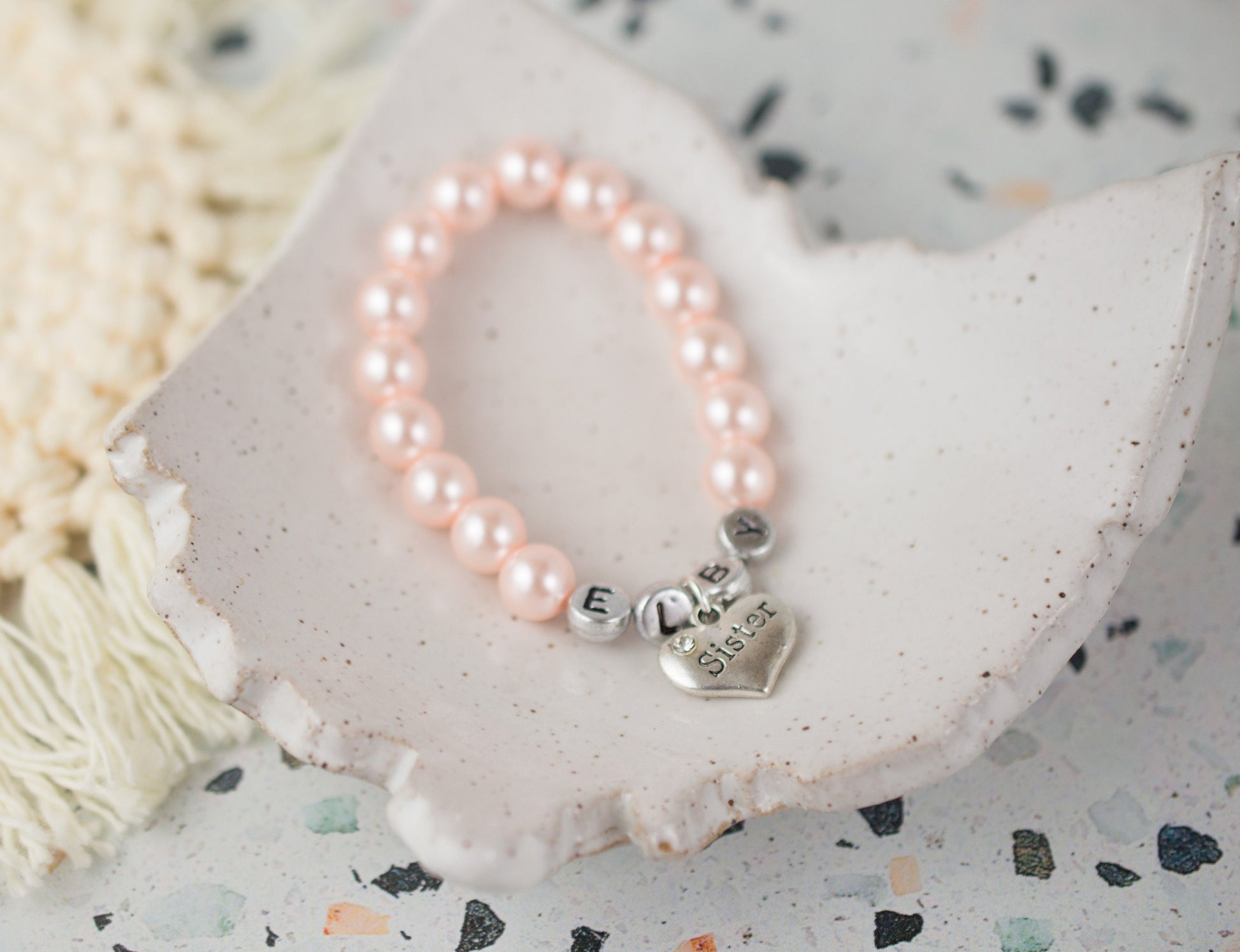 Sister Pale Pink Pearl Bracelet | Name Bracelet | Sister Gift | Sister Jewelry