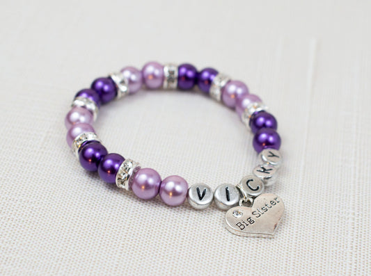 Big Sister Bracelet | Lavender and Violet | Personalized Bracelet | Pearl Bracelet |  New Big Sister | Gift for Big Sister